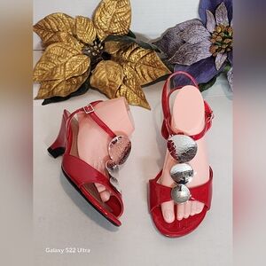Laura Scott Red Sandals with Silver Accents